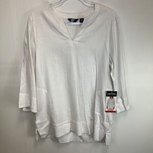 Lands' End Linen Tunic Top 3/4 Sleeve Lightweight White M Vacation Resort NEW